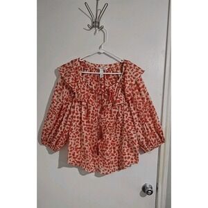 Diane von Furstenberg Keoni Ruffle Blouse Womens Size 14 Orange Leopard Print